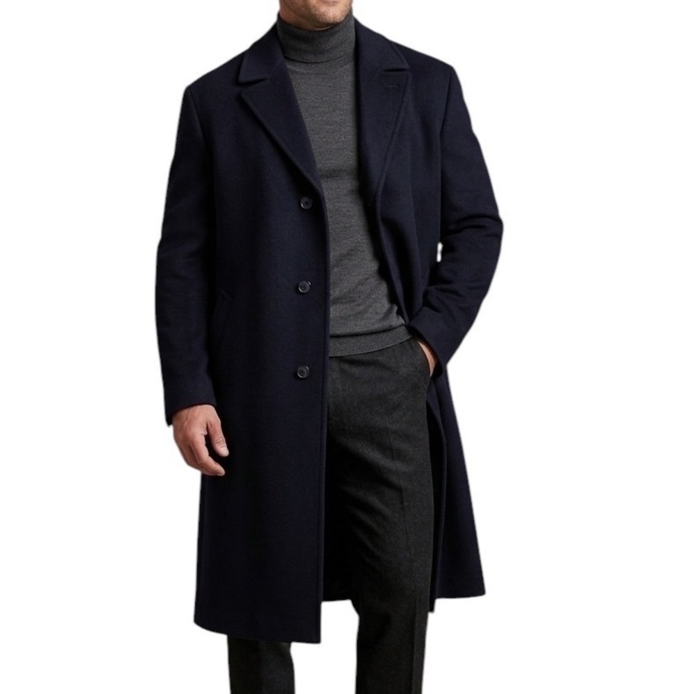 Bill Blass Black Label Mens Cashmere Blend Overcoat Black 3 Button Car Coat 44L